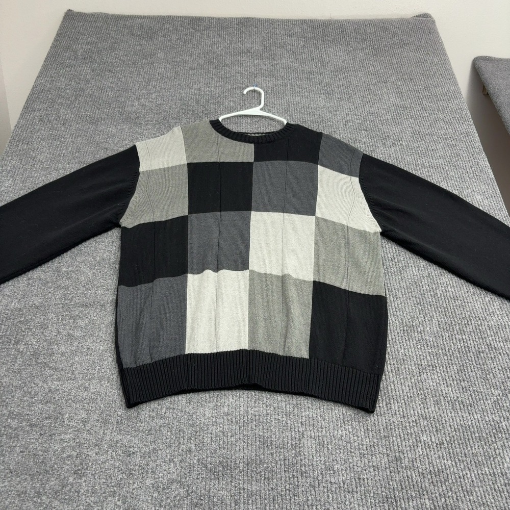 Oscar de la Renta Sweater Mens XXL Black Cotton Colorblock Patchwork Retro Style